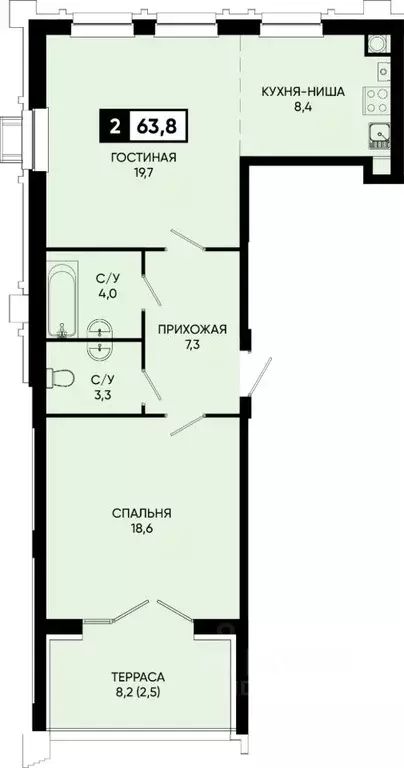 2-к кв. Ставропольский край, Кисловодск городской округ, пос. ... - Фото 0