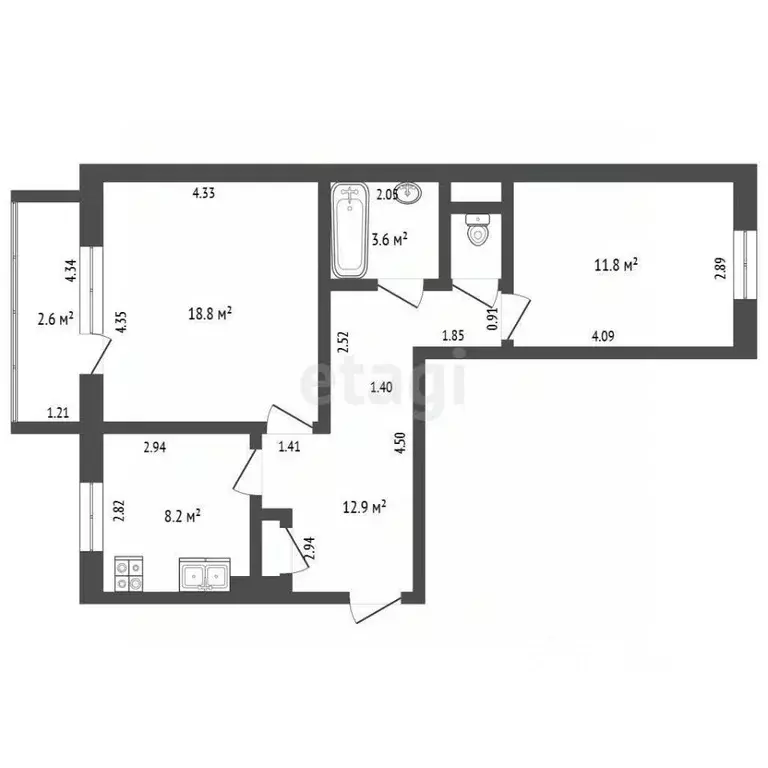 2-к кв. Ямало-Ненецкий АО, Новый Уренгой просп. Мира, 22к1 (56.5 м) - Фото 1