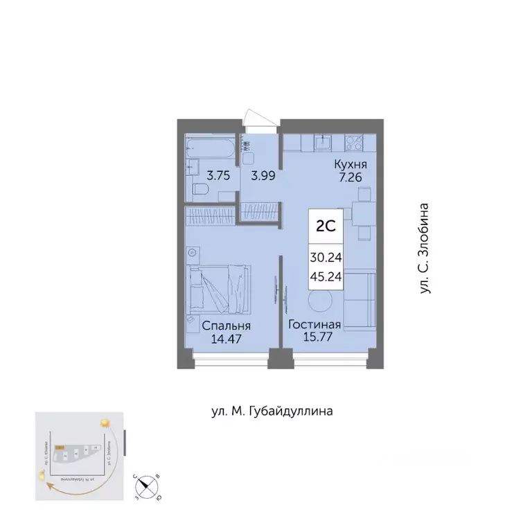 2-к кв. Башкортостан, Уфа ул. Художника Позднова (45.24 м) - Фото 0