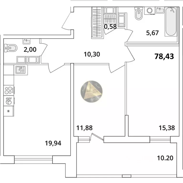 2-к кв. Санкт-Петербург Кубинская ул., 82к3с1 (78.43 м) - Фото 2