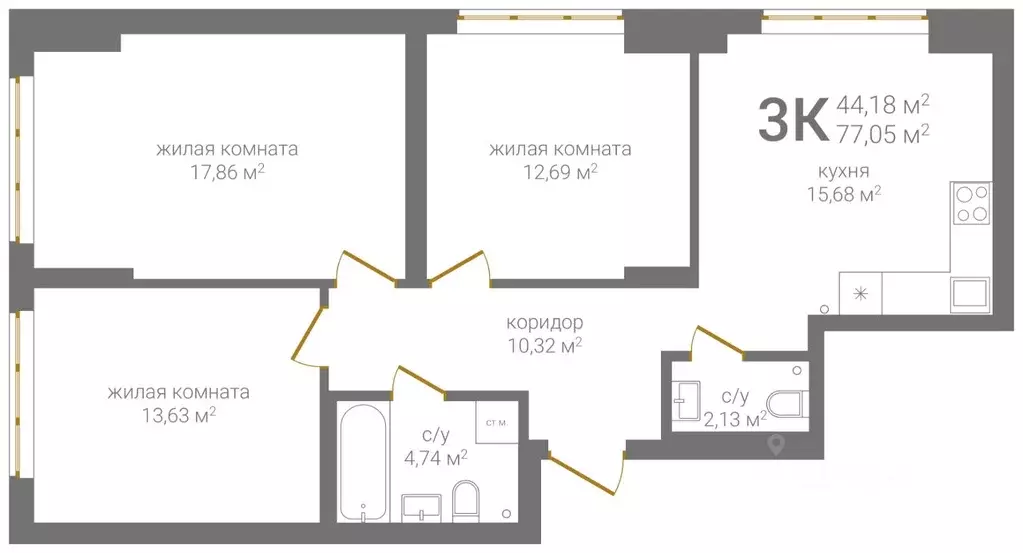 3-к кв. Нижегородская область, Нижний Новгород KM Печерский жилой ... - Фото 1