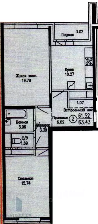 2-к кв. Московская область, Мытищи ул. Веры Волошиной, 37 (62.1 м) - Фото 2