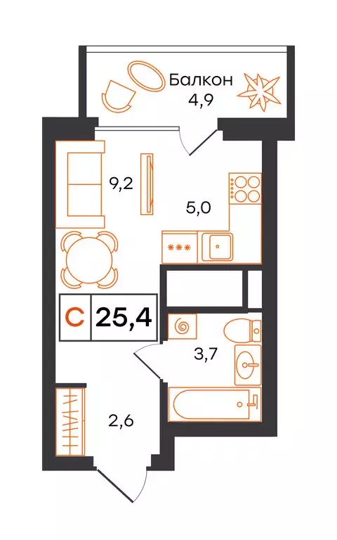 Квартира-студия: Екатеринбург, улица Патриса Лумумбы, 54 (25.4 м) - Фото 1