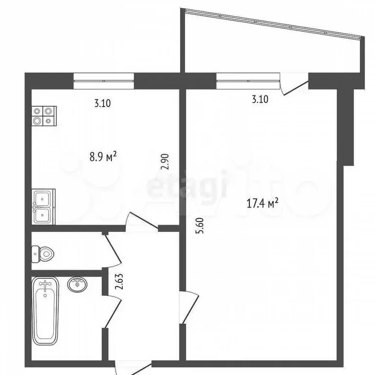 1-к. квартира, 33,8 м, 1/9 эт. - Фото 0