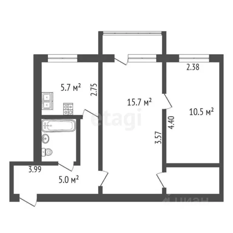 2-к кв. Вологодская область, Вологда Петрозаводская ул., 2 (44.37 м) - Фото 2