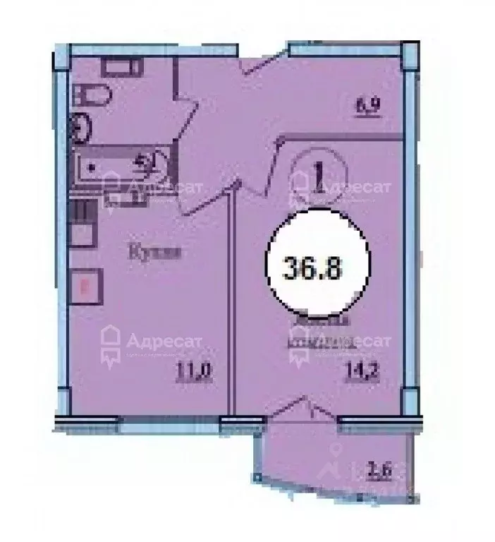1-к кв. Волгоградская область, Волгоград ул. Фадеева, 59А (34.9 м) - Фото 1