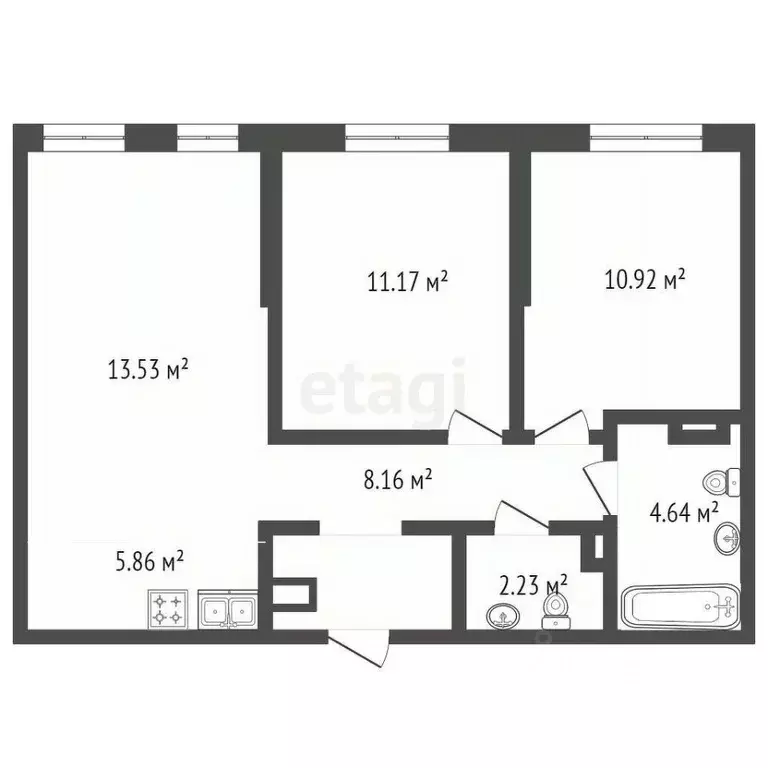 2-к кв. Тюменская область, Тюмень Харьковская ул., 76 (56.2 м) - Фото 2