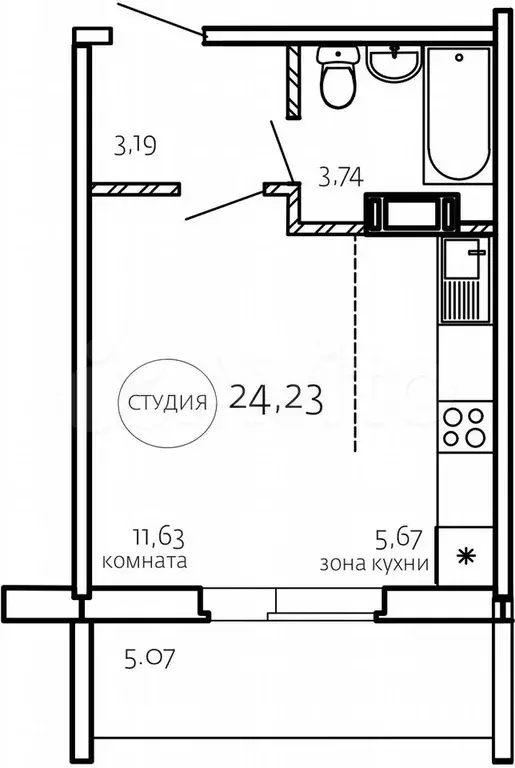 Квартира-студия, 24,2 м, 9/10 эт. - Фото 0