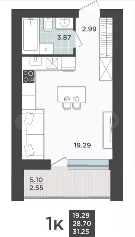 Квартира-студия, 31,3 м, 8/9 эт. - Фото 1