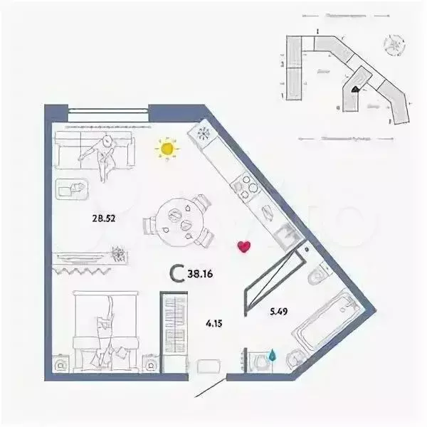 Квартира-студия, 38,1 м, 12/16 эт. - Фото 0