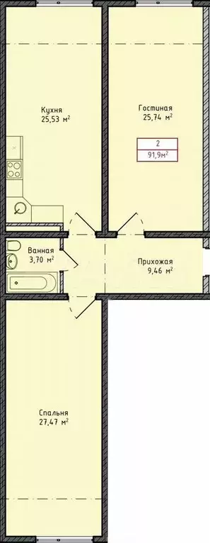 2-к. квартира, 91,9 м, 5/8 эт. - Фото 1
