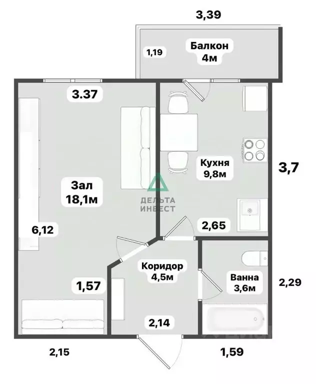 1-к кв. Башкортостан, Уфа ул. Георгия Мушникова, 27 (36.0 м) - Фото 2