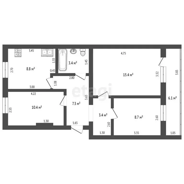 3-комнатная квартира: Бирск, улица 8 Марта, 32 (57.4 м) - Фото 0