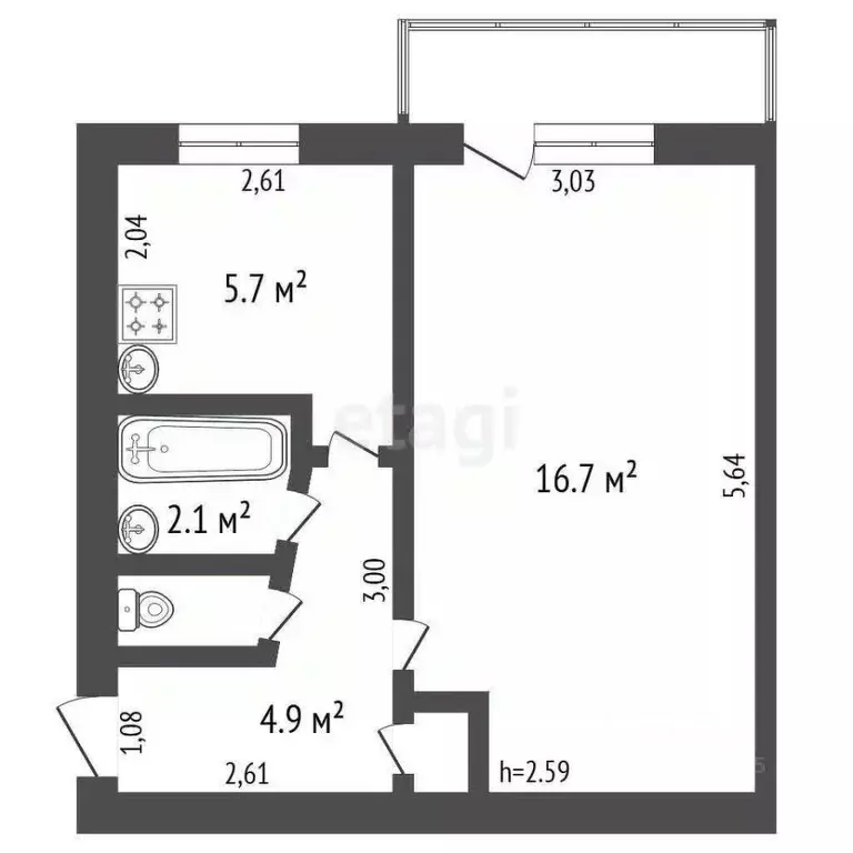 1-к кв. Владимирская область, Ковров ул. Бабушкина, 10 (31.6 м) - Фото 1
