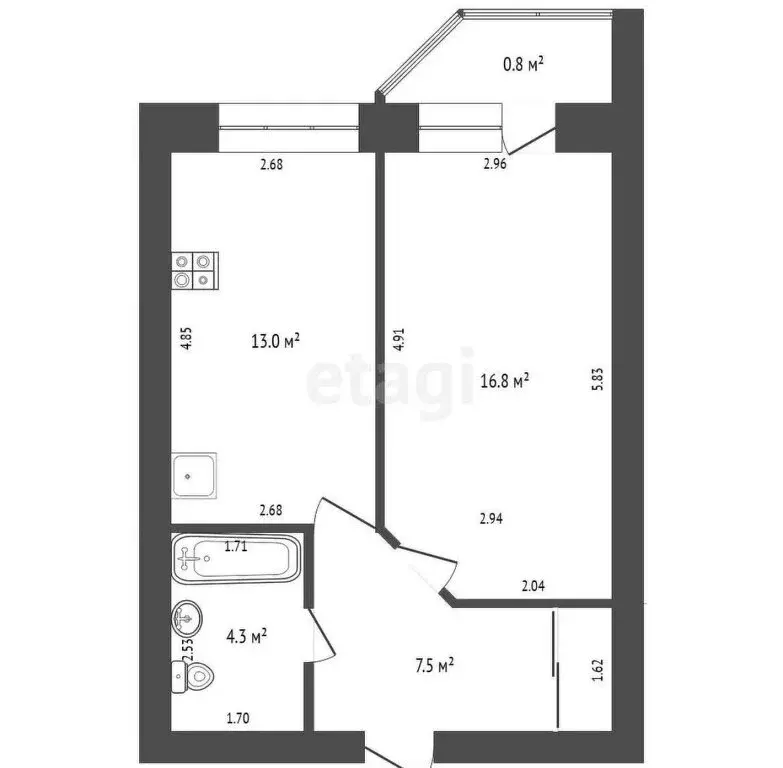 1-комнатная квартира: Псков, переулок Машиниста, 1 (28.9 м) - Фото 0