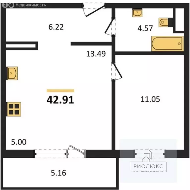 1-комнатная квартира: посёлок Западный, улица Дружбы, 5 (42.91 м) - Фото 2