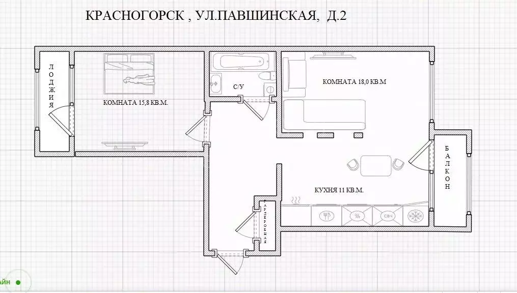 2-к кв. Московская область, Красногорск Павшинская ул., 2 (66.7 м) - Фото 1