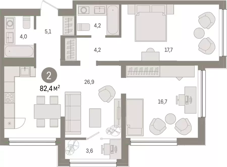 2-комнатная квартира: Тюмень, Мысовская улица, 26к1 (82.43 м) - Фото 0