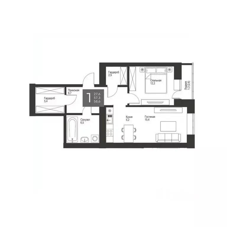 1-к кв. Татарстан, Альметьевск ул. Гафиатуллина, 60 (57.6 м) - Фото 0