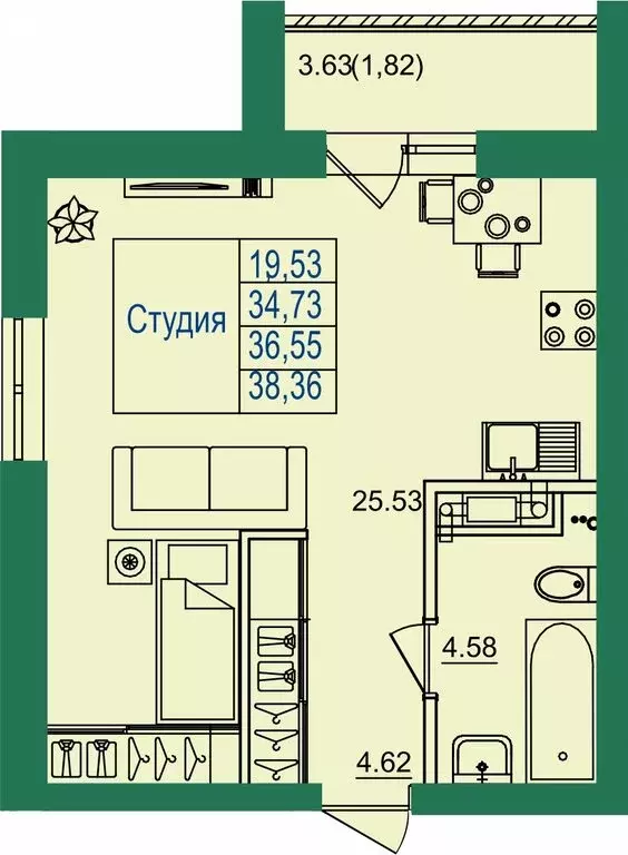 Квартира-студия: городской округ Владимир, посёлок Заклязьменский, ... - Фото 1