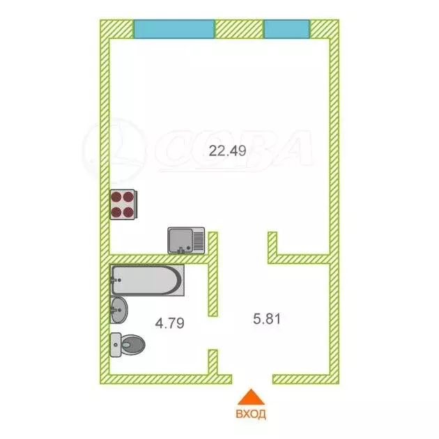 Квартира-студия: Тюмень, Краснооктябрьская улица, 8 (33 м) - Фото 0