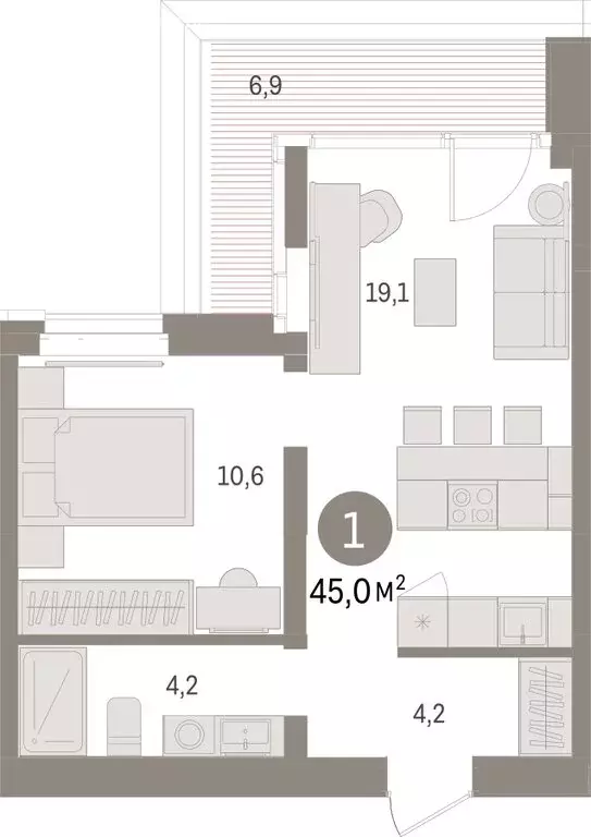 1-комнатная квартира: Тюмень, жилой комплекс На Минской (45 м) - Фото 1