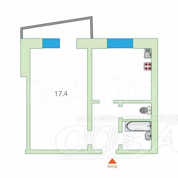 1-к. квартира, 34 м, 3/9 эт. - Фото 0