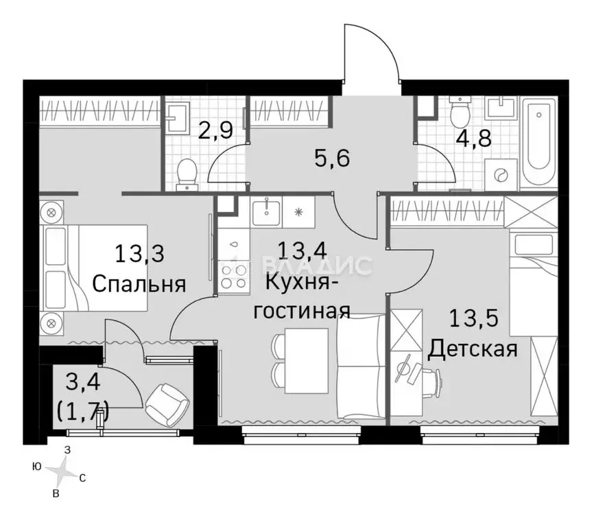 2-комнатная квартира: Москва, Строительный проезд, 9с9 (55.2 м) - Фото 0