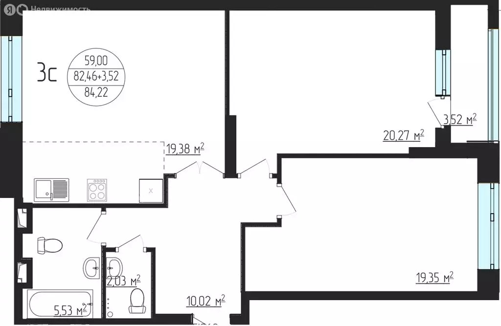 3-комнатная квартира: Уфа, улица Аксакова, 79 (84.35 м) - Фото 0