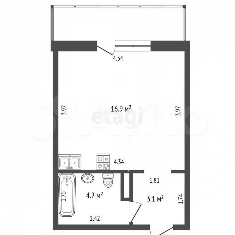 Квартира-студия, 24 м, 4/10 эт. - Фото 0