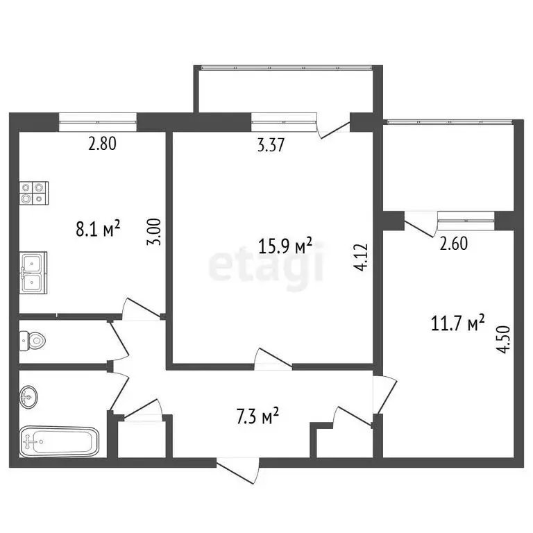 2-комнатная квартира: Симферополь, улица Пушкина, 30 (37 м) - Фото 1
