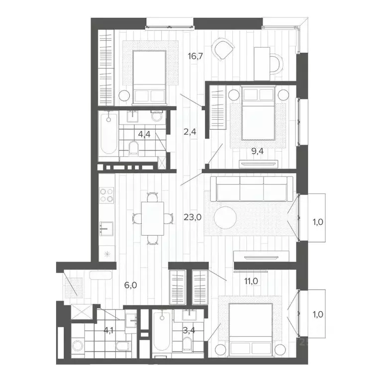 4-к кв. Алтайский край, Барнаул тракт Змеиногорский, 35Б (82.53 м) - Фото 1