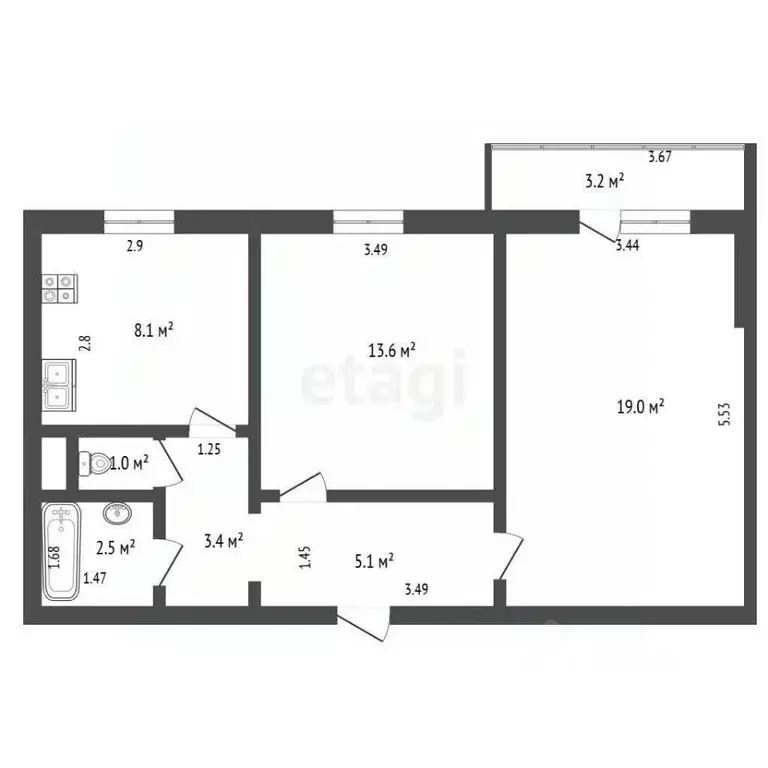 2-к кв. Ростовская область, Ростов-на-Дону Авиамоторный пер., 30 (47.0 ... - Фото 1