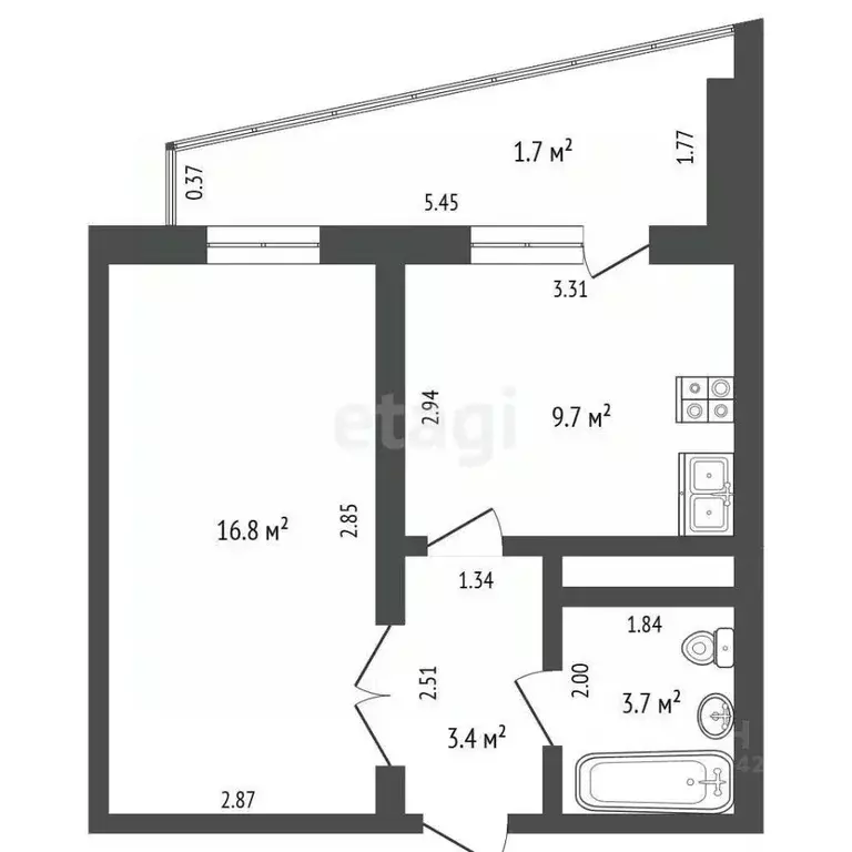 1-к кв. Забайкальский край, Чита Северный мкр, 51 (33.6 м) - Фото 2