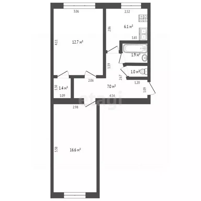 2-к кв. Башкортостан, Стерлитамак ул. Худайбердина, 76 (46.7 м) - Фото 2