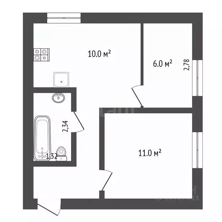2-к кв. Санкт-Петербург, Санкт-Петербург, Пушкин Прямой пер., 1 (35.0 ... - Фото 2