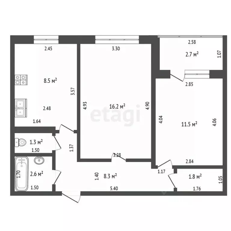 2-к кв. Башкортостан, Стерлитамак ул. Артема, 102 (50.2 м) - Фото 2