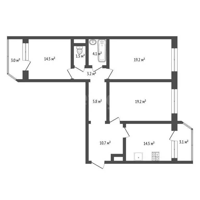 3-комнатная квартира: Тюмень, улица Александра Митинского, 5 (92.04 м) - Фото 1