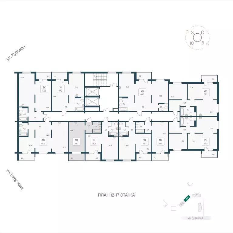 Студия Новосибирская область, Новосибирск Кедровая ул., 80/3 (29.2 м) - Фото 2