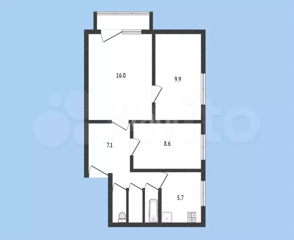 3-к. квартира, 50,6 м, 2/5 эт. - Фото 0
