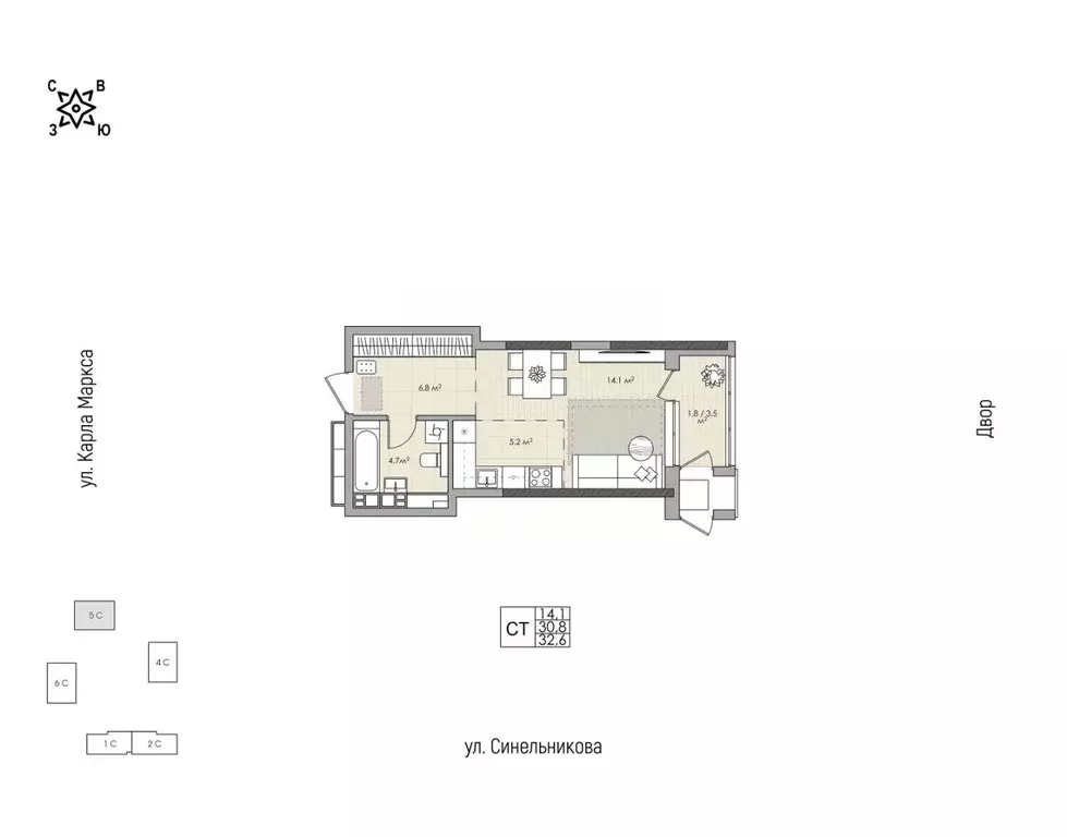 1-к кв. Хабаровский край, Хабаровск ул. Синельникова, 4 (32.6 м) - Фото 1