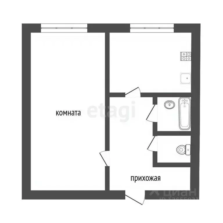 1-к кв. Костромская область, Кострома Самоковская ул., 2 (32.6 м) - Фото 1
