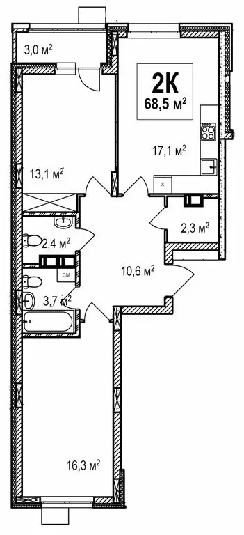 2-комнатная квартира: Нижний Новгород, проспект Гагарина, 36к4 (68.5 ... - Фото 1