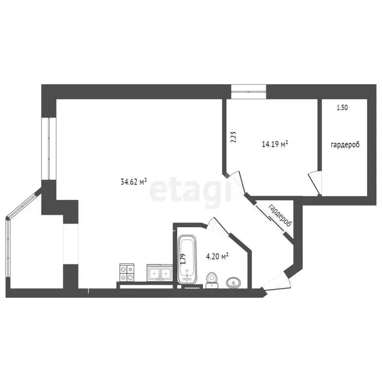 2-к кв. Самарская область, Тольятти Спортивная ул., 41 (53.15 м) - Фото 1