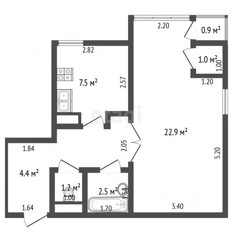 1-к кв. Крым, Ялта ул. Сеченова, 21/31к1 (45.0 м) - Фото 2