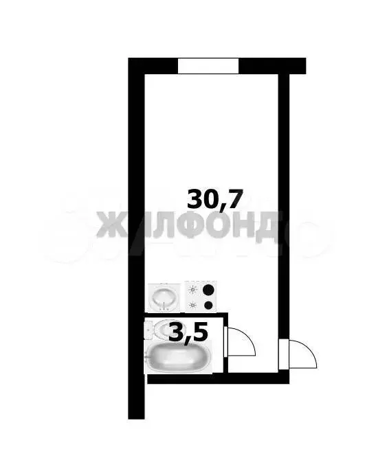 Квартира-студия, 34,2 м, 2/4 эт. - Фото 0