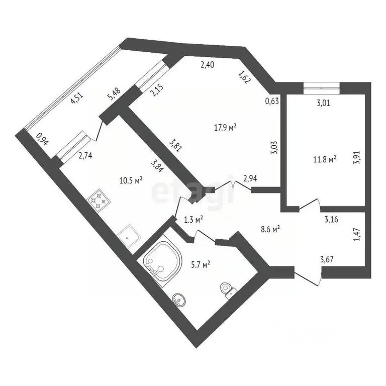 2-к кв. Амурская область, Благовещенск Игнатьевское ш., 12/3 (56.0 м) - Фото 1