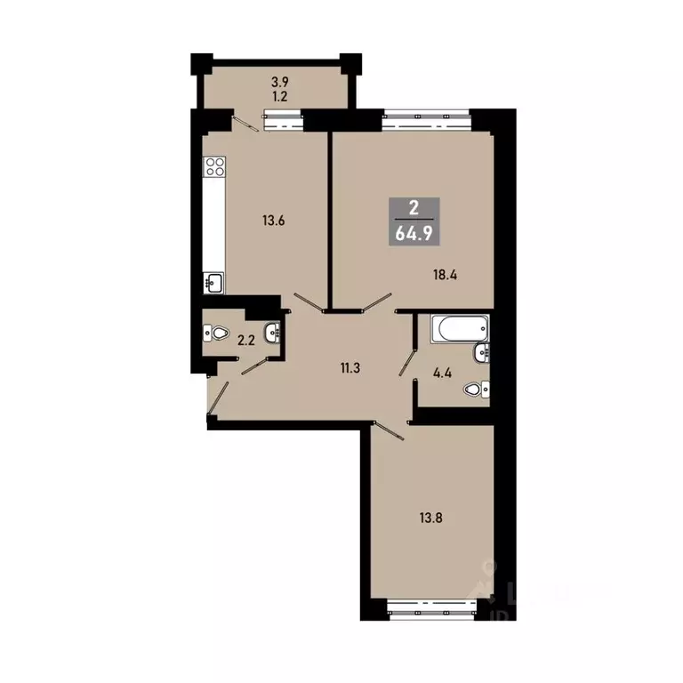 2-к кв. Омская область, Омск Гармония жилой комплекс (63.3 м) - Фото 1