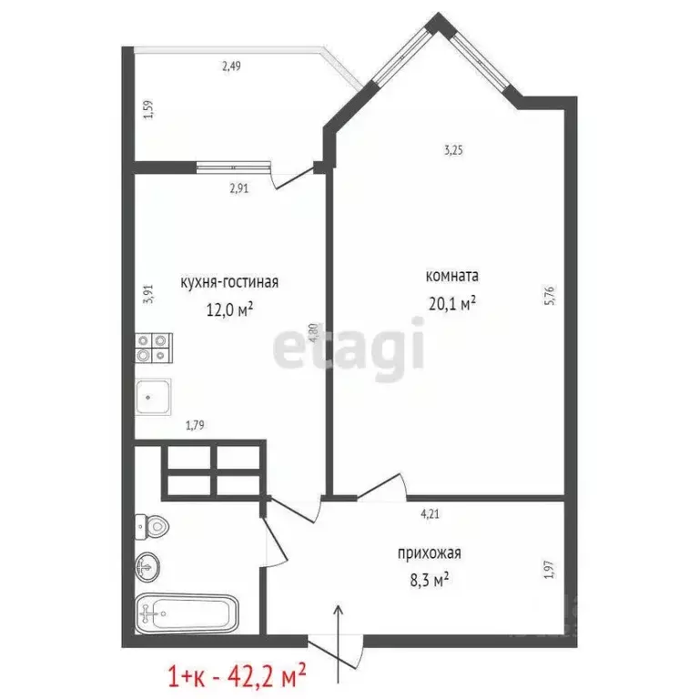 1-к кв. Свердловская область, Екатеринбург ул. Бажова, 68 (44.2 м) - Фото 2