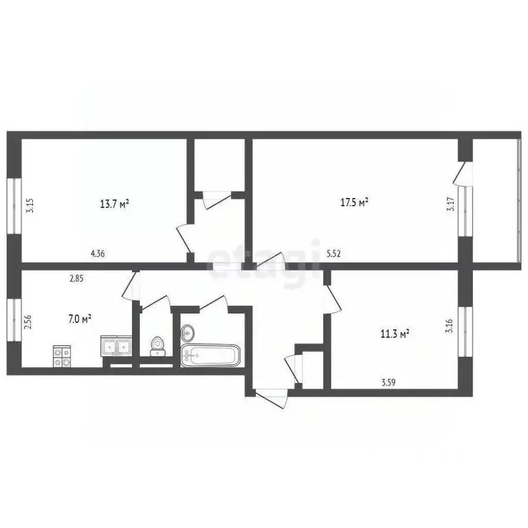 3-к кв. Ямало-Ненецкий АО, Муравленко ул. Ленина, 127 (64.9 м) - Фото 2